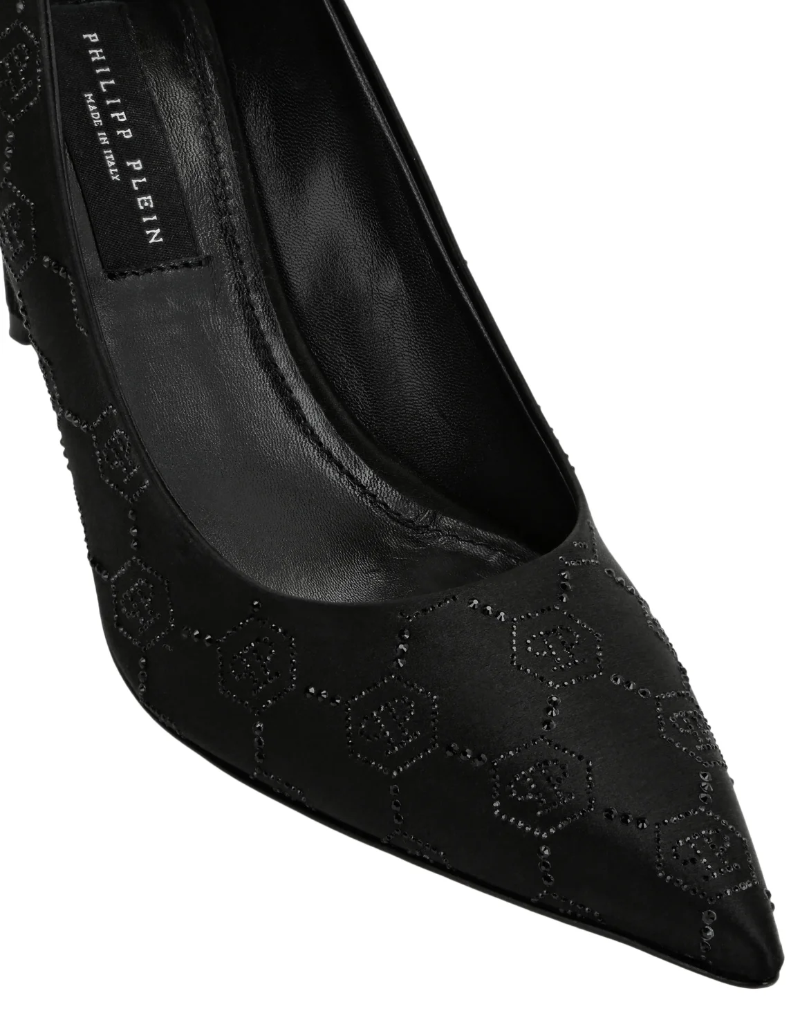 Satin Decollete Mid Heels Strass Monogram, цвет: Черный
