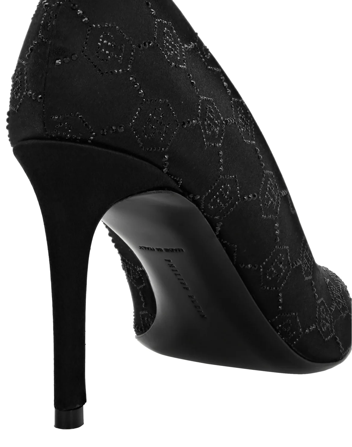 Satin Decollete Mid Heels Strass Monogram, цвет: Черный