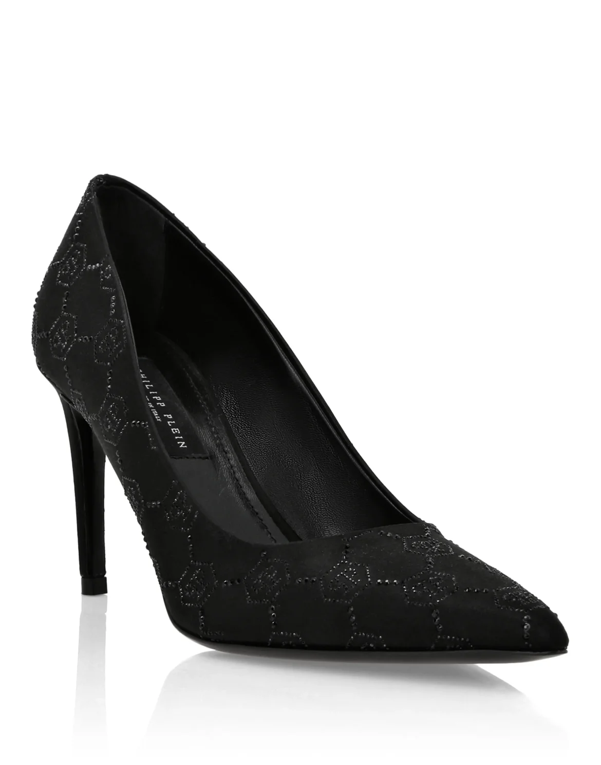 Satin Decollete Mid Heels Strass Monogram, цвет: Черный