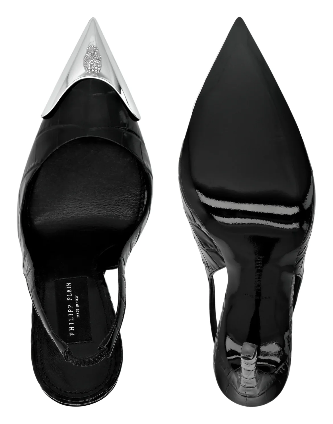Crocco Slingback High Heels Shoes Skull strass, цвет: Черный