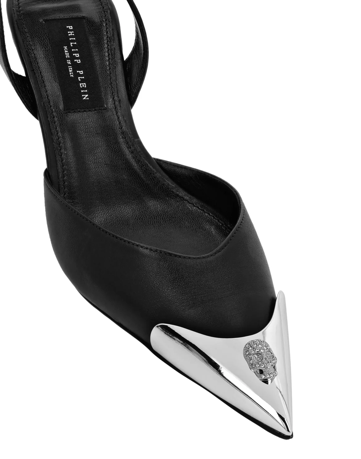 Nappa Leather Slingback Low Heels Shoes Skull strass, цвет: Черный