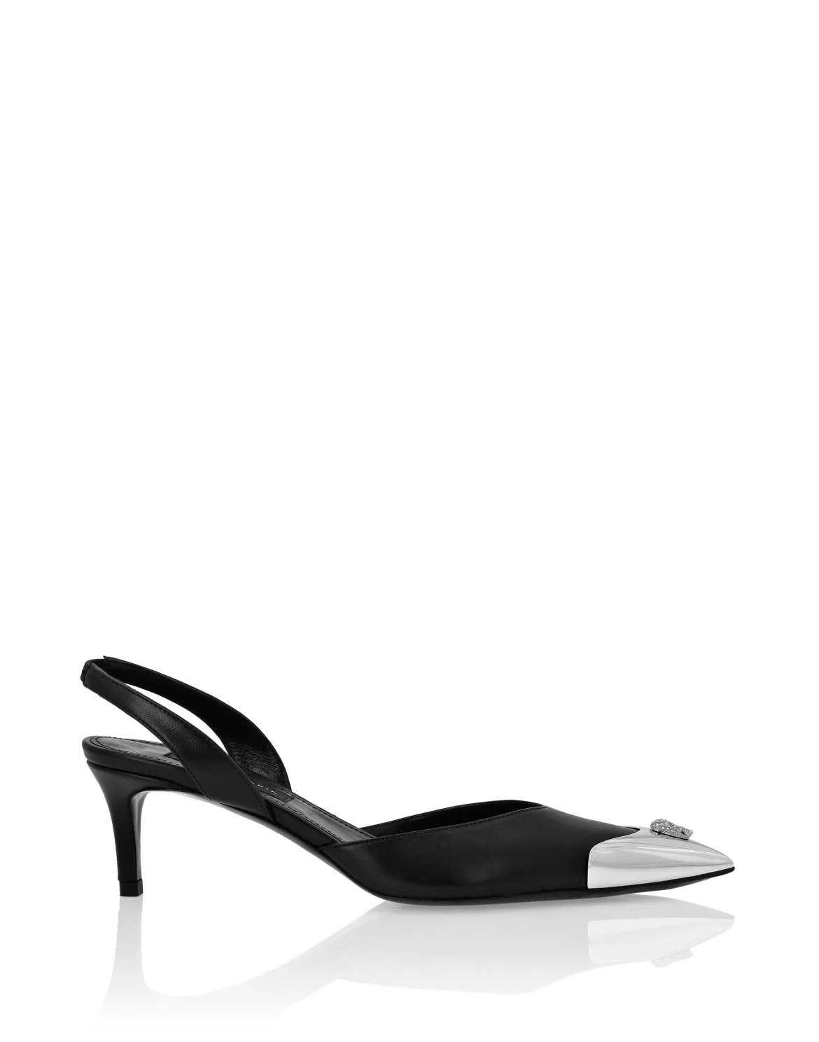 Nappa Leather Slingback Low Heels Shoes Skull strass, цвет: Черный