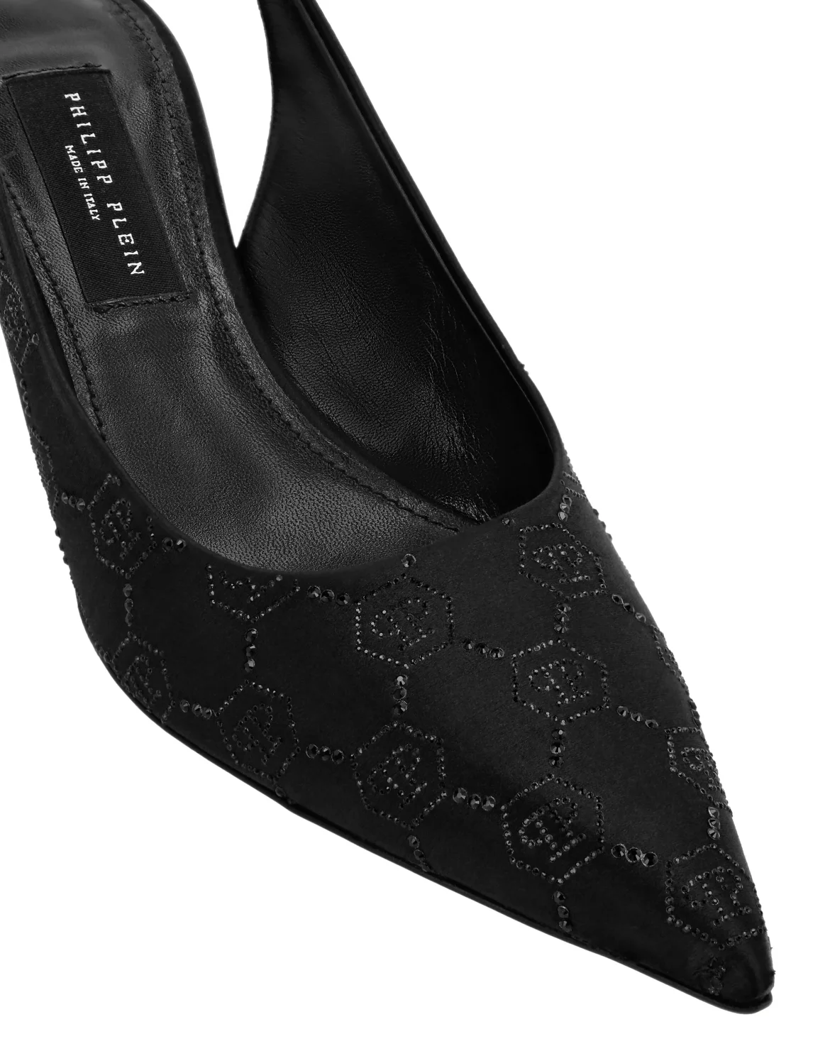 Satin Slingback Low Heels Strass Monogram, цвет: Черный