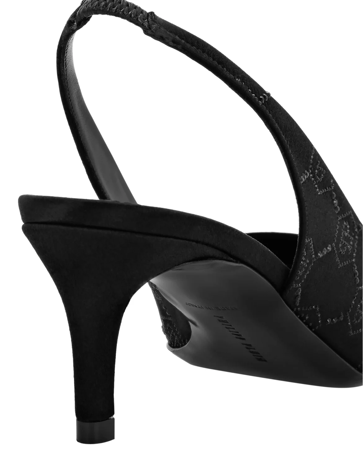 Satin Slingback Low Heels Strass Monogram, цвет: Черный