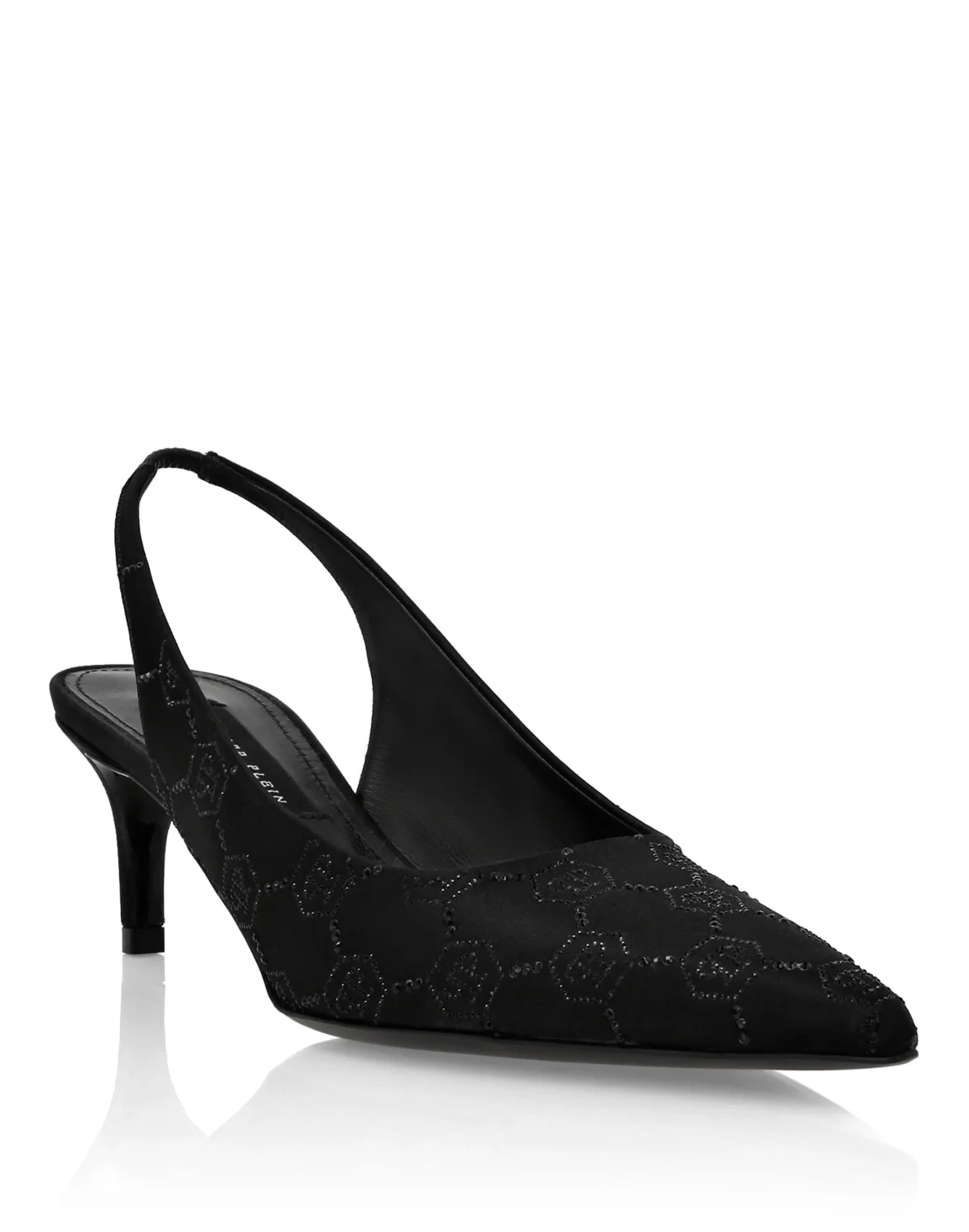 Satin Slingback Low Heels Strass Monogram, цвет: Черный