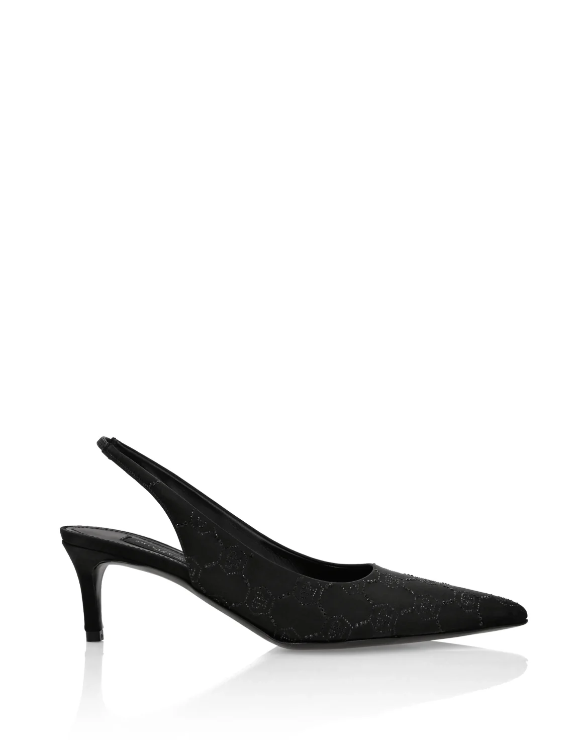 Satin Slingback Low Heels Strass Monogram, цвет: Черный