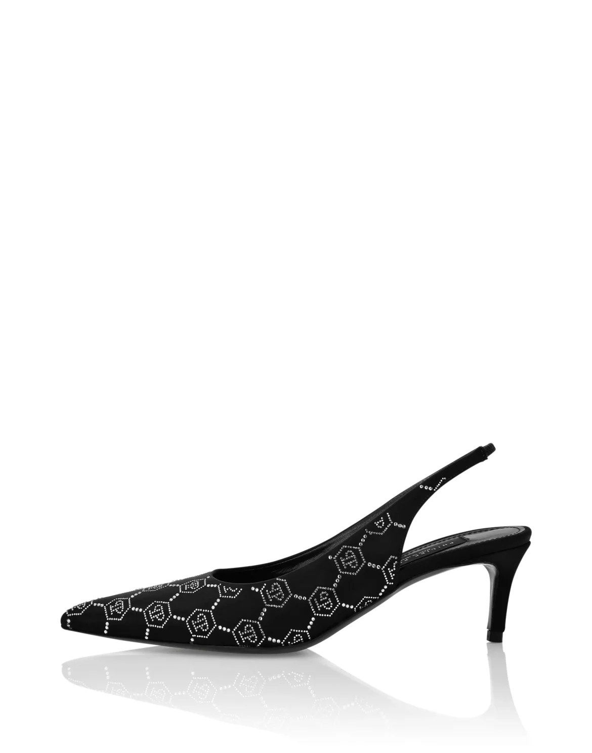 Satin Slingback Low Heels Strass Monogram, цвет: Черный