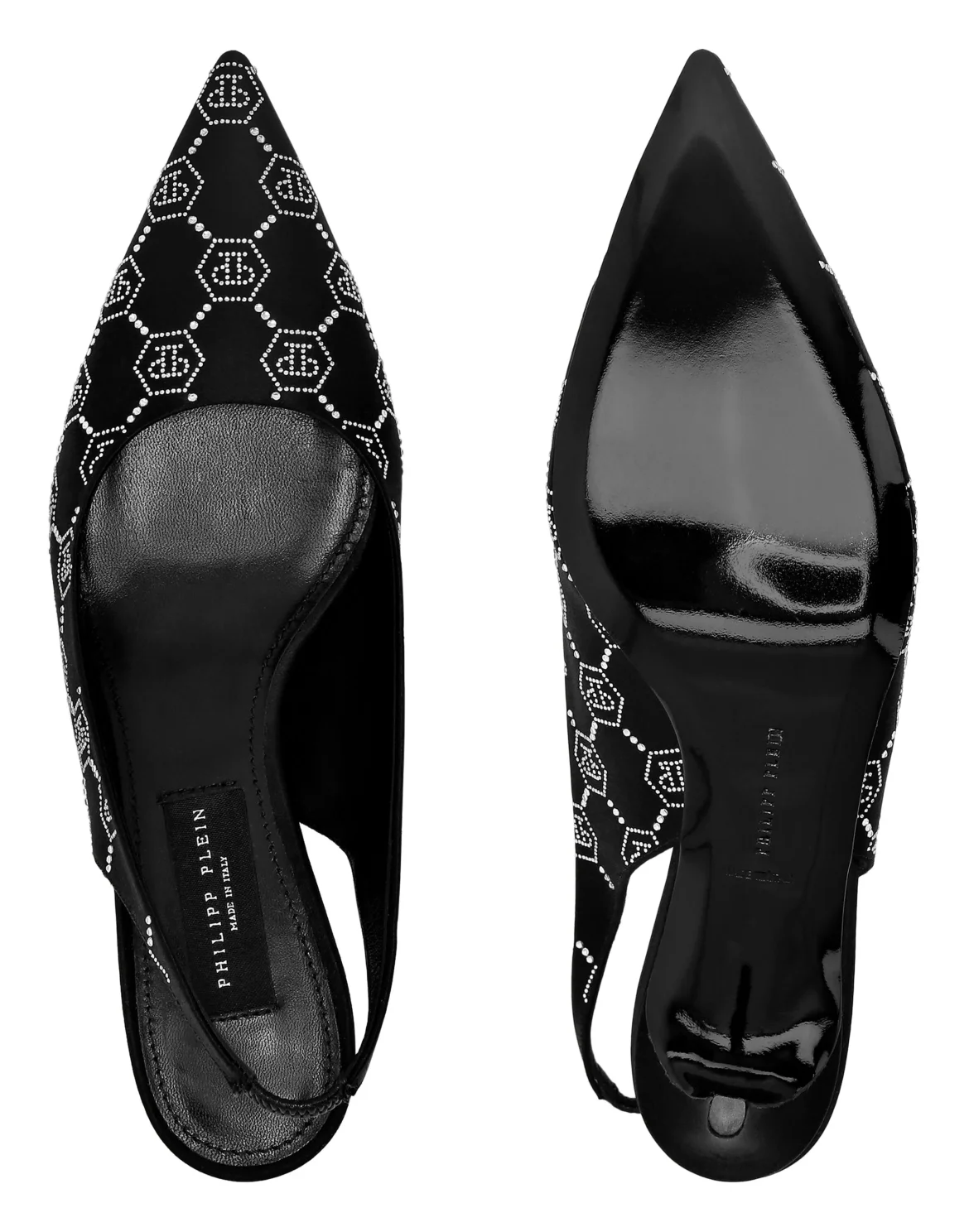 Satin Slingback Low Heels Strass Monogram, цвет: Черный