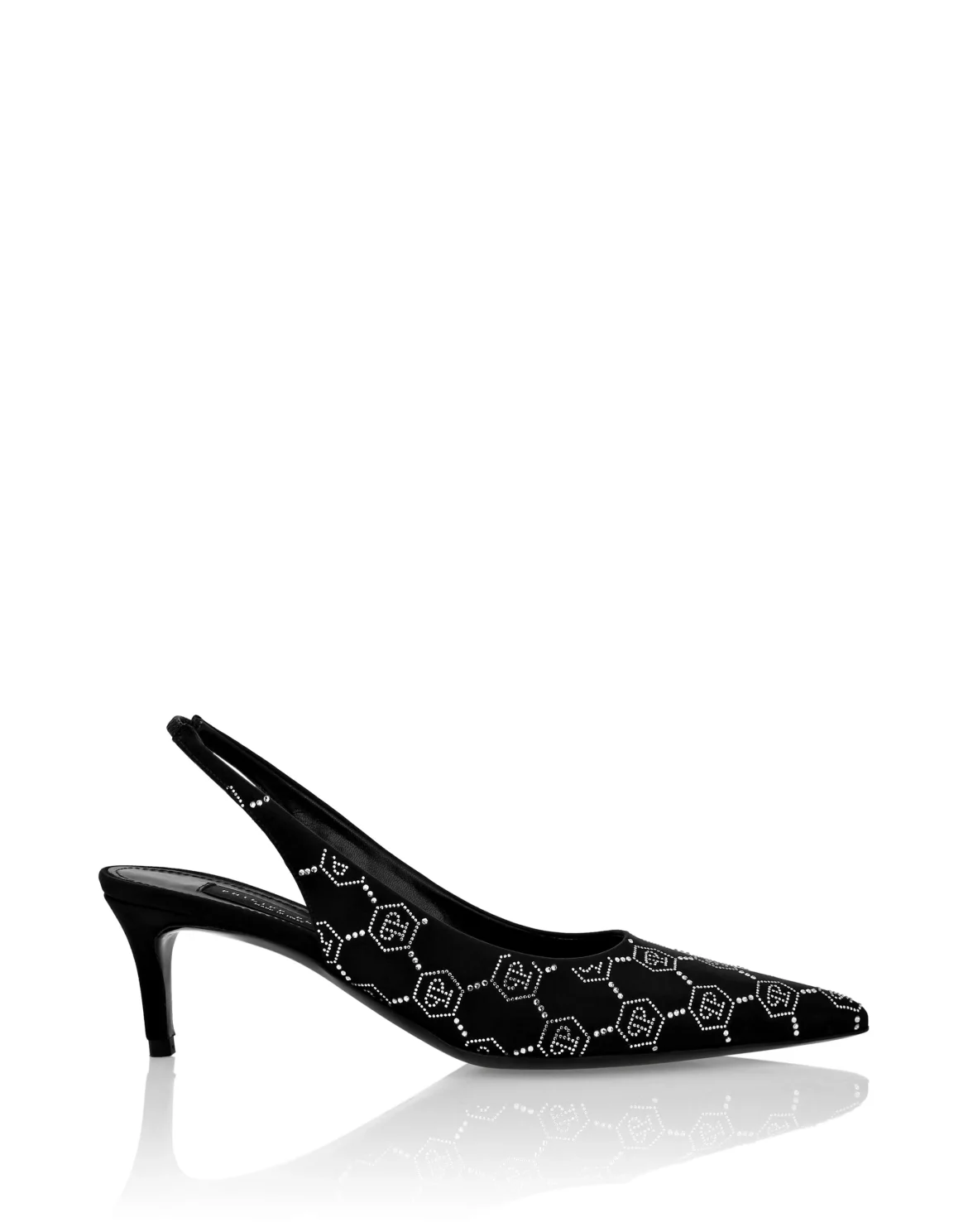 Satin Slingback Low Heels Strass Monogram, цвет: Черный
