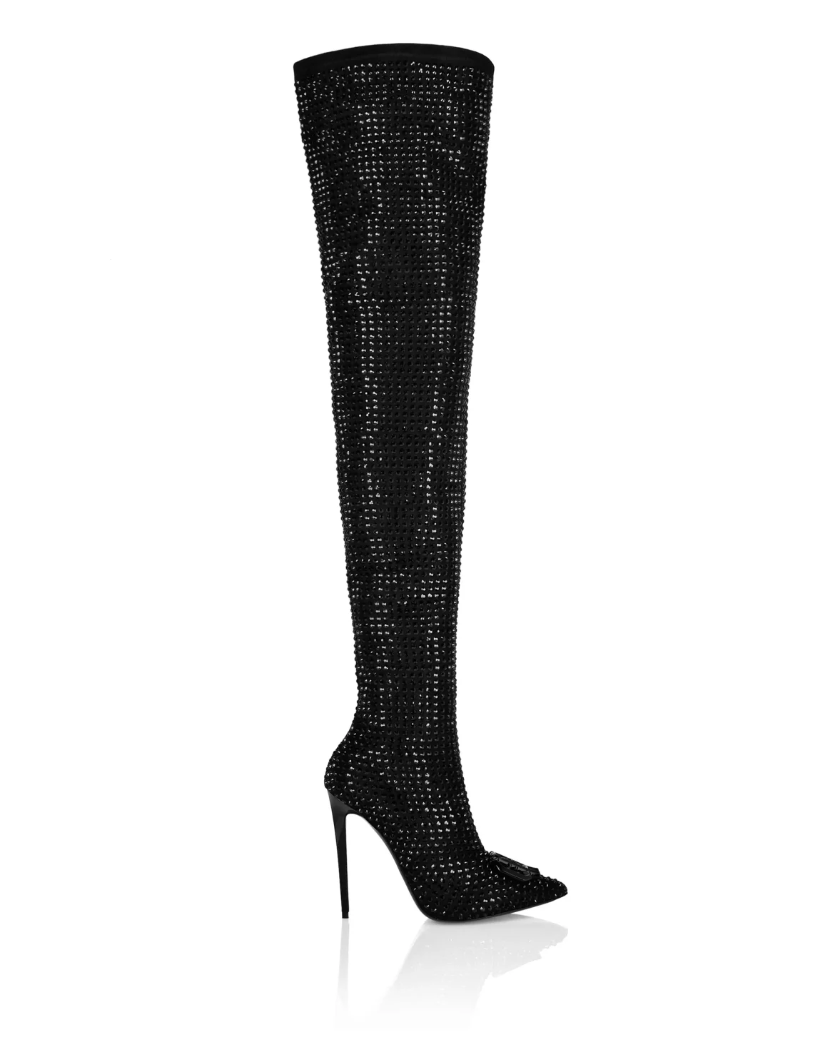 Suede Strass Boots Hi-Heels Overknees Gothic Plein, цвет: Черный