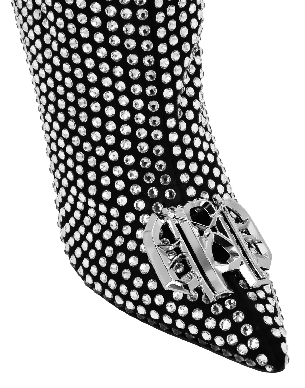 Suede Strass Boots Hi-Heels Overknees Gothic Plein, цвет: Черный