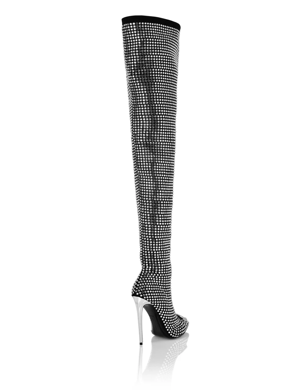 Suede Strass Boots Hi-Heels Overknees Gothic Plein, цвет: Черный