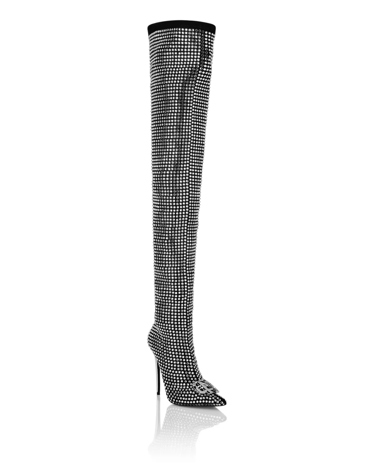 Suede Strass Boots Hi-Heels Overknees Gothic Plein, цвет: Черный