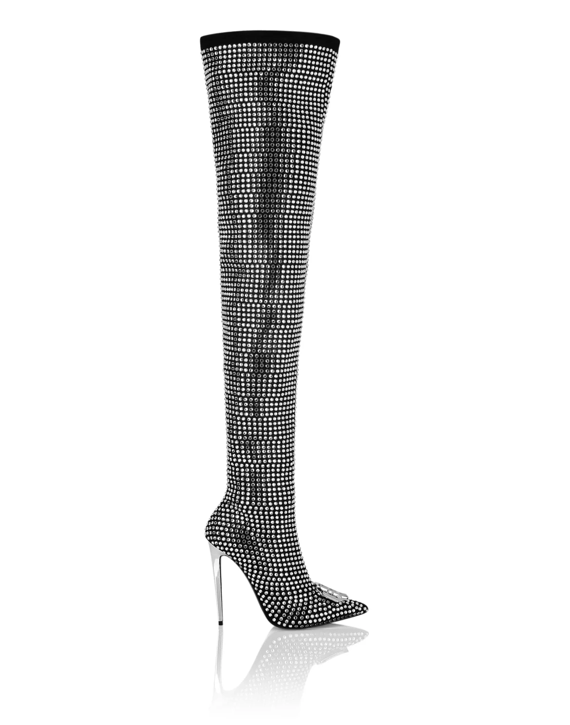 Suede Strass Boots Hi-Heels Overknees Gothic Plein, цвет: Черный