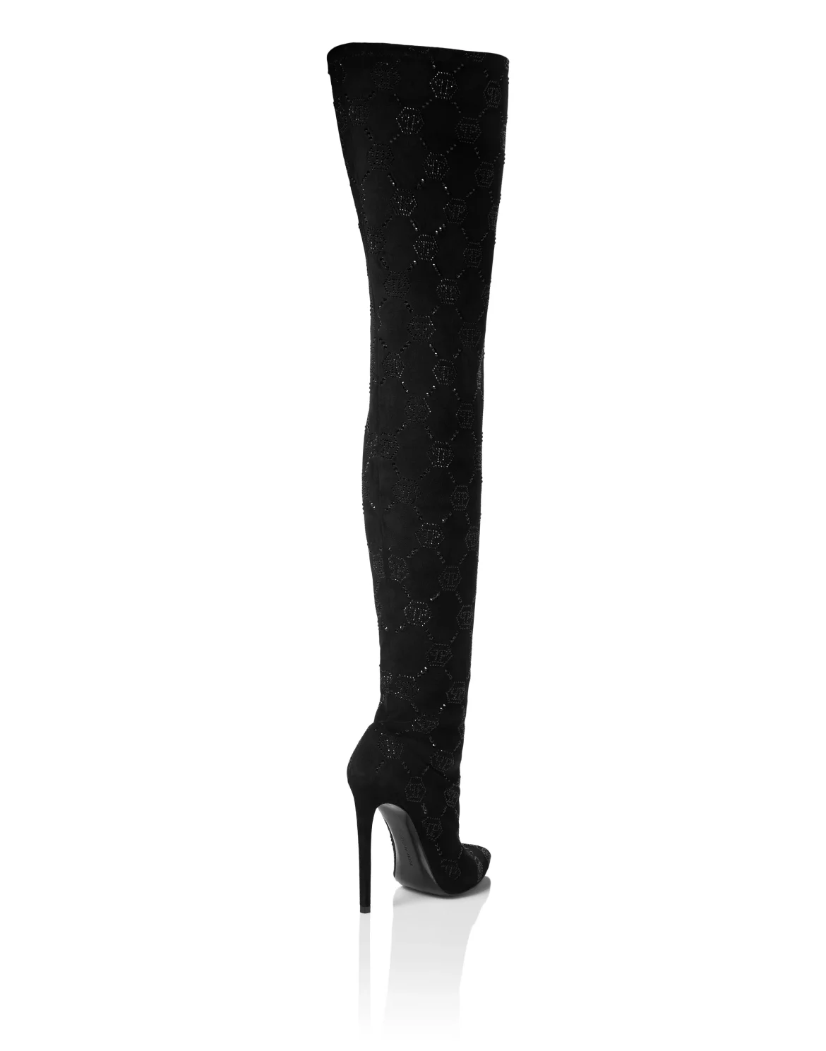 Suede Stretch Boots Hi-Heels Plein Overknees Monogram, цвет: Черный