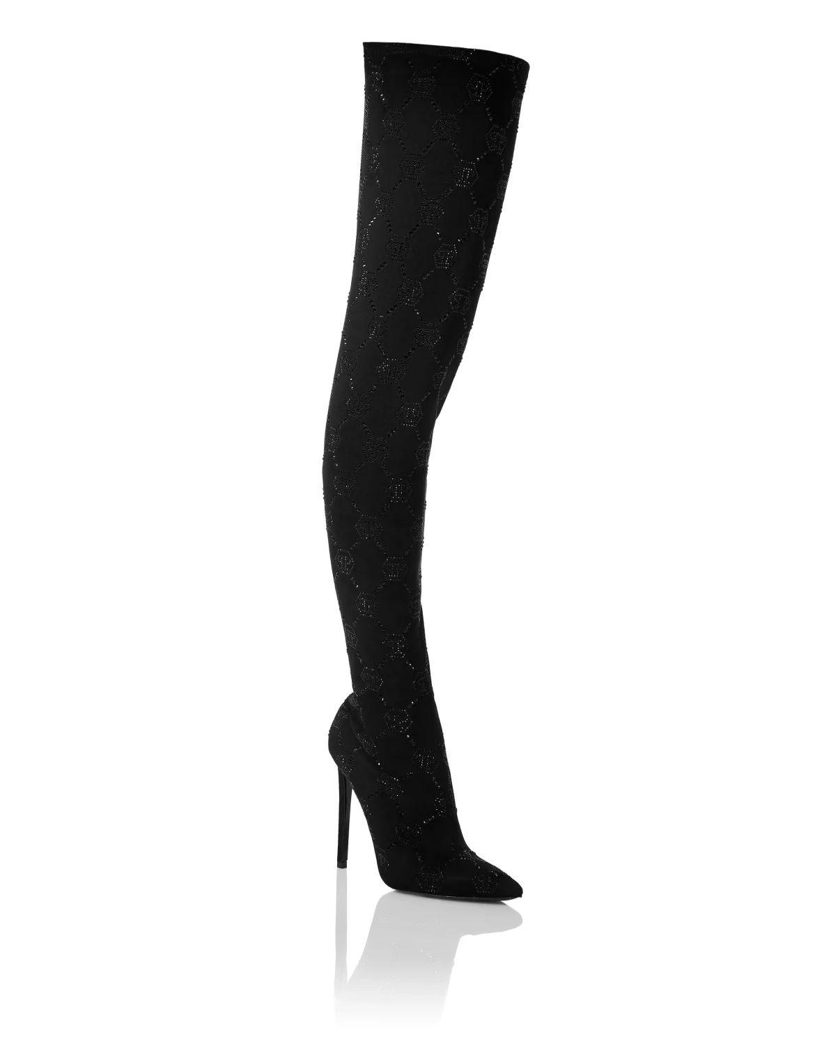 Suede Stretch Boots Hi-Heels Plein Overknees Monogram, цвет: Черный