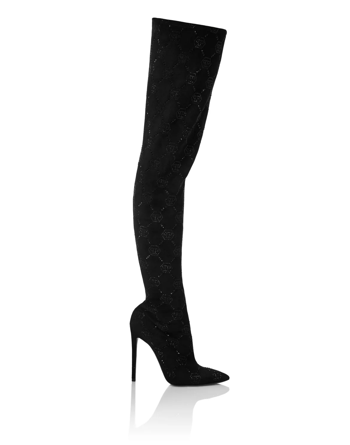 Suede Stretch Boots Hi-Heels Plein Overknees Monogram, цвет: Черный