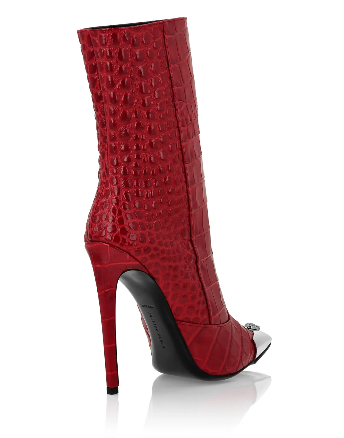 Croco Boots Mid Heels High Skull, цвет: Красный