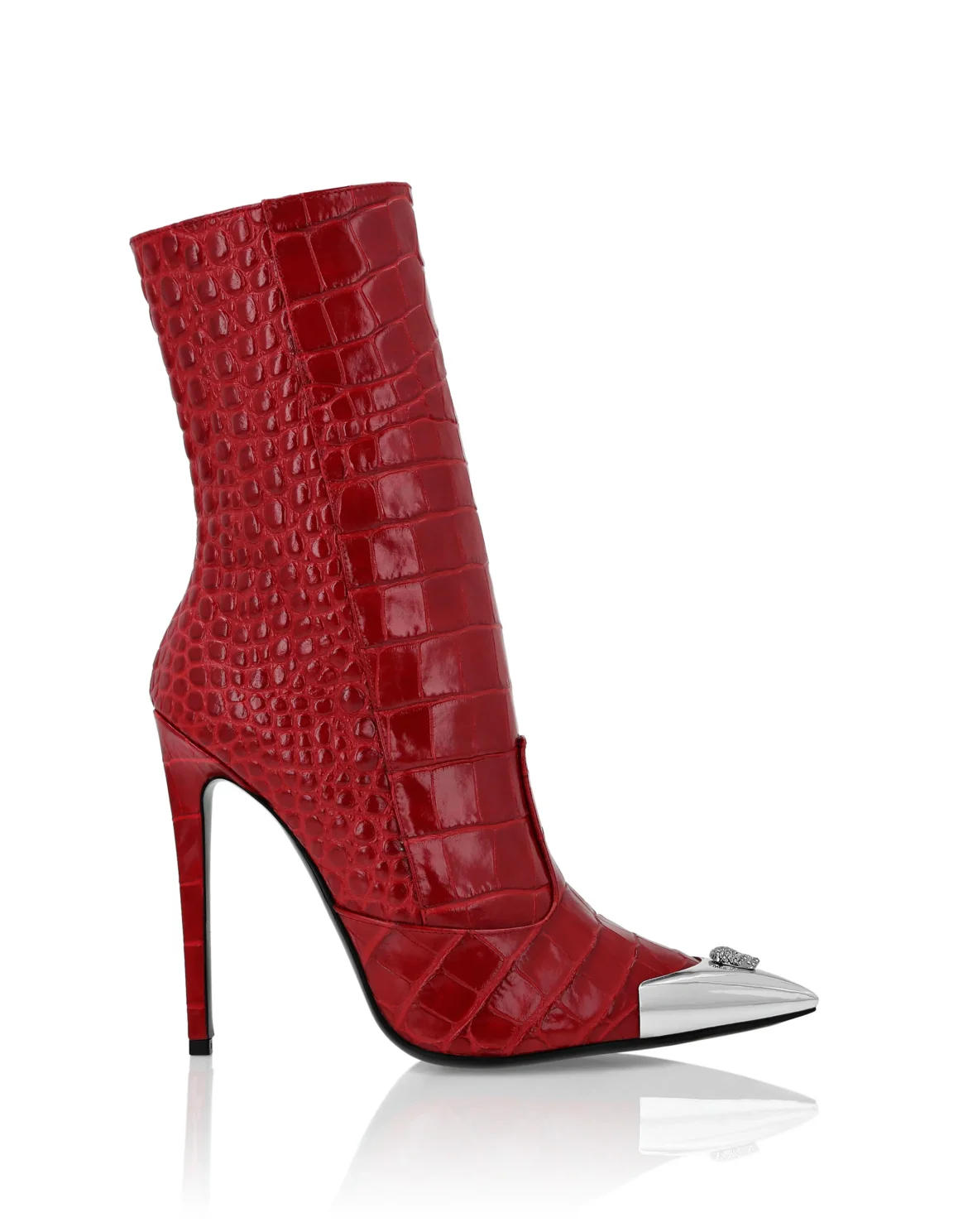 Croco Boots Mid Heels High Skull, цвет: Красный