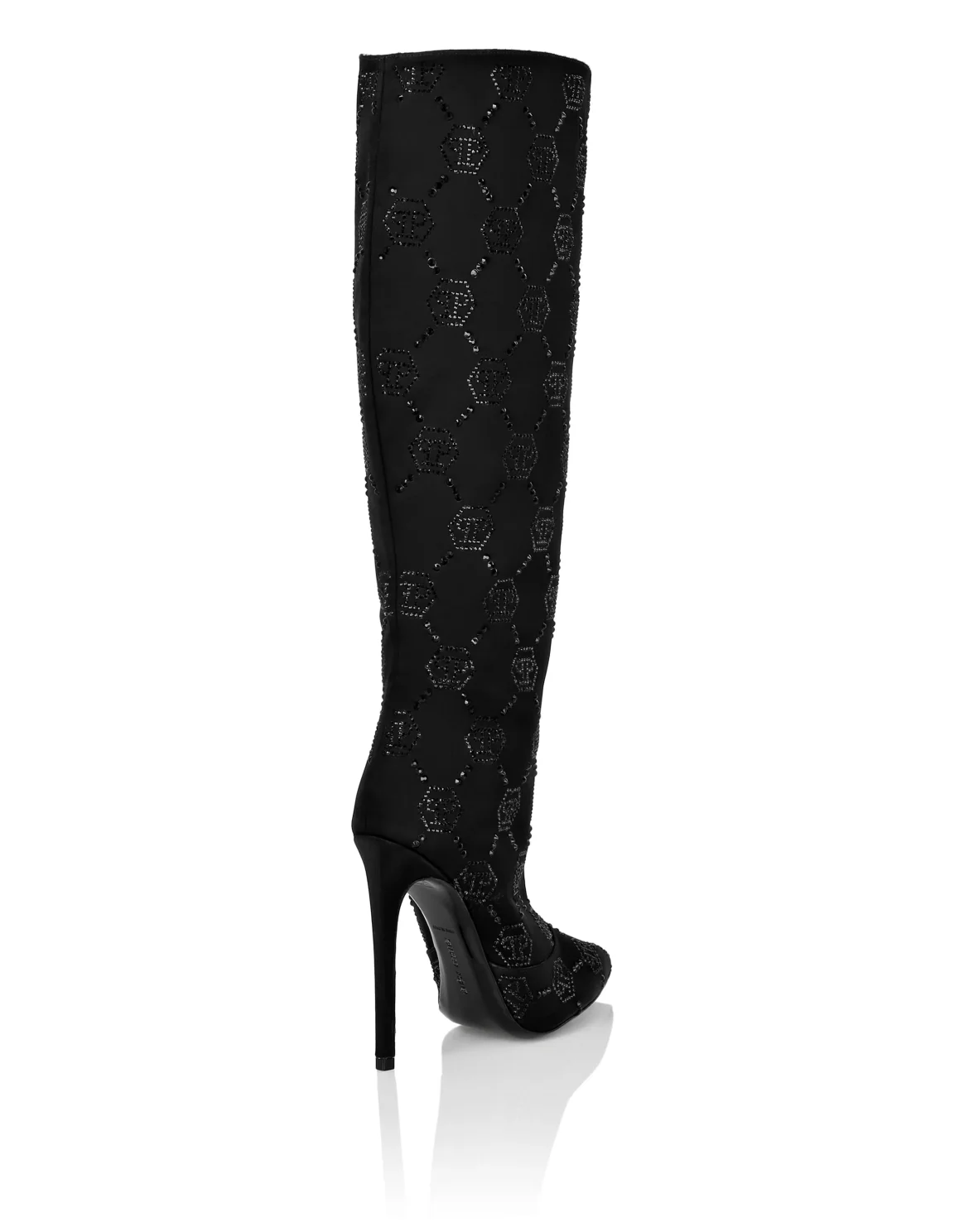 Satin Boots High Heels Mid Strass Monogram, цвет: Черный