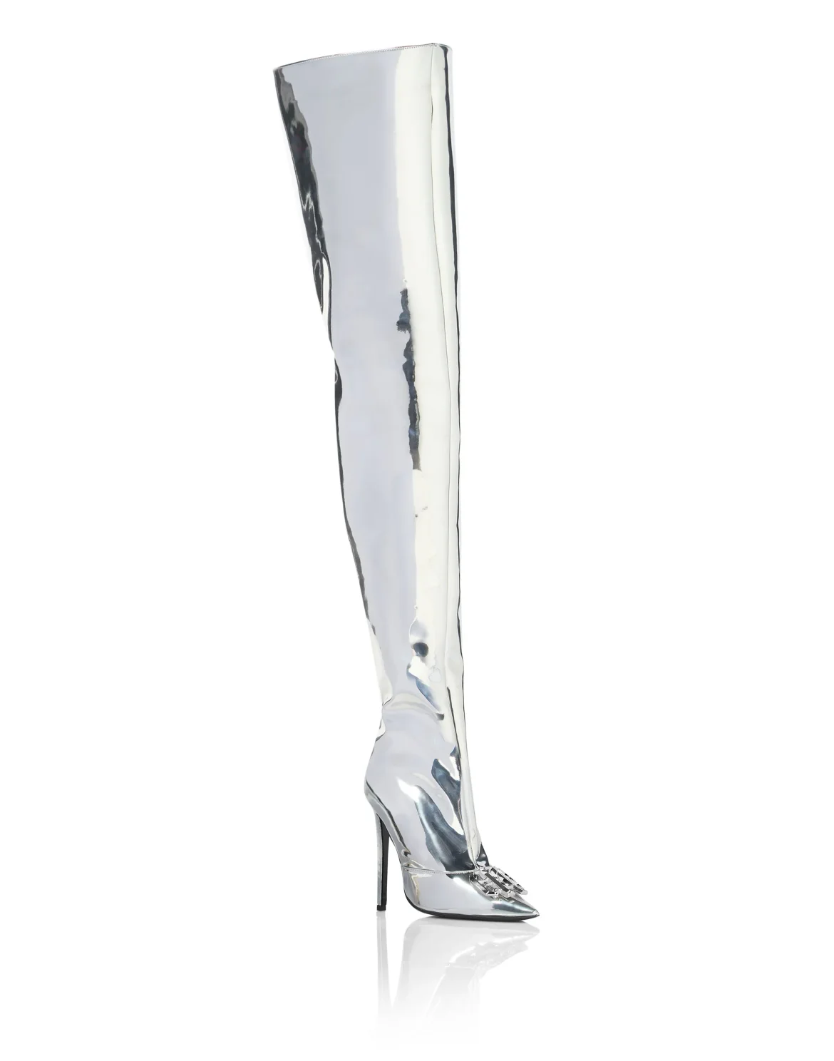 Mirror Boots Hi-Heels Overknees Gothic Plein, цвет: Серебристый