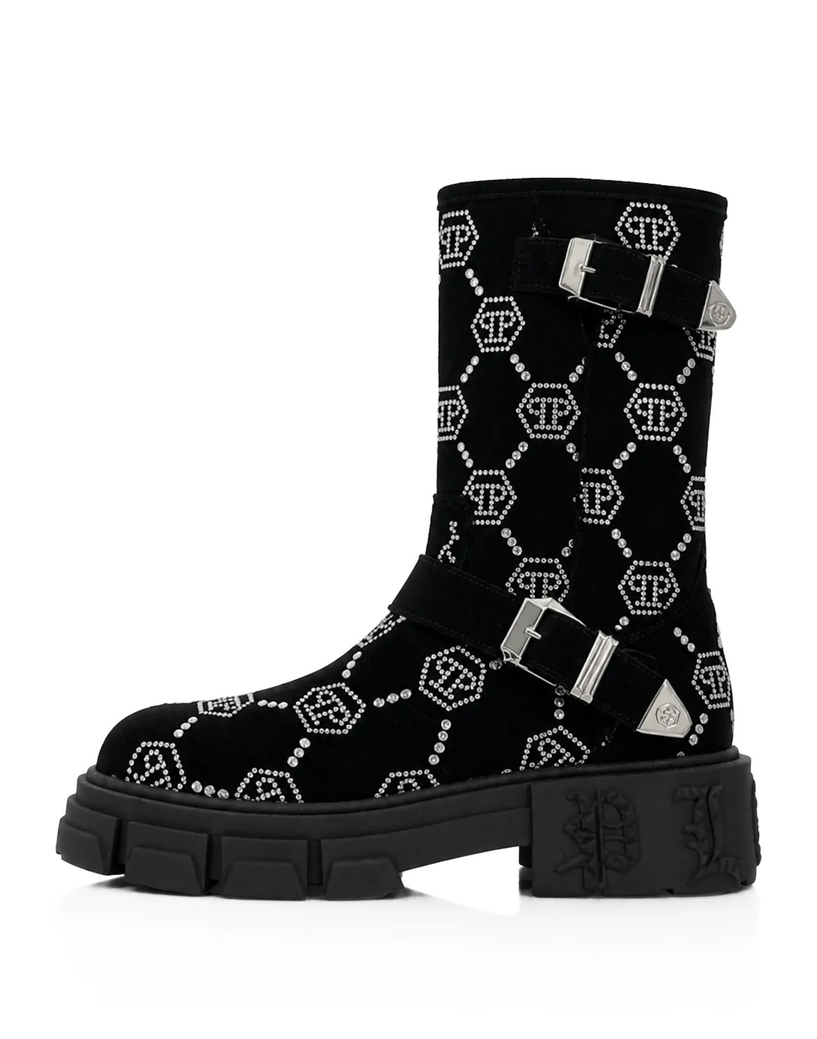Suede Strass Boots Flat High Monogram, цвет: Черный
