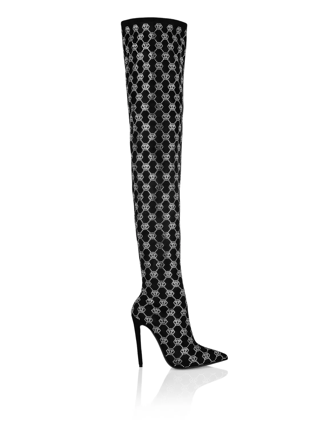 Suede Strass Boots Hi-Heels Overknees Strass Monogram, цвет: Черный
