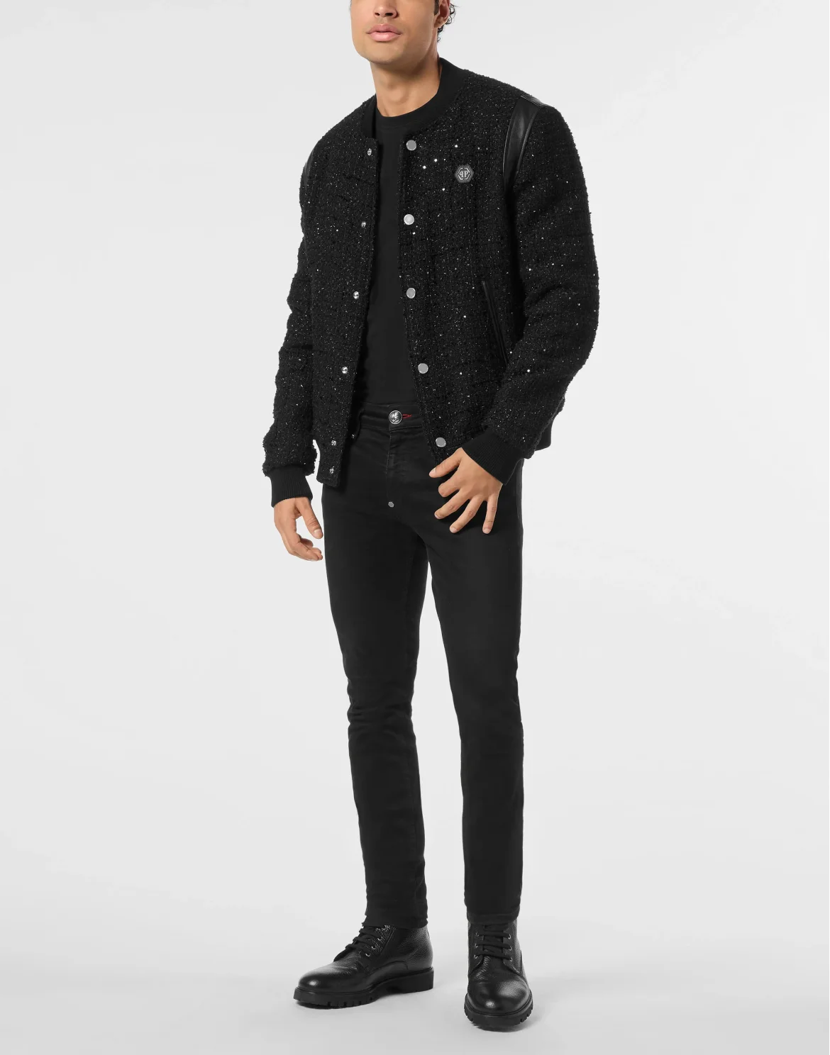 Embroidered Tweed Bomber Plein Hotel, цвет: Черный