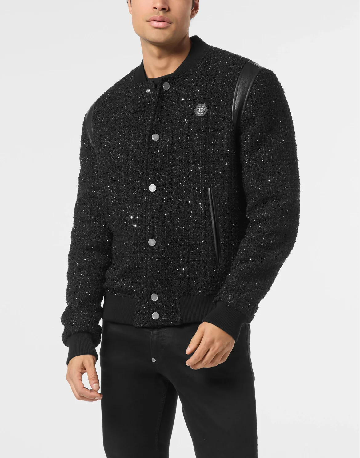Embroidered Tweed Bomber Plein Hotel, цвет: Черный