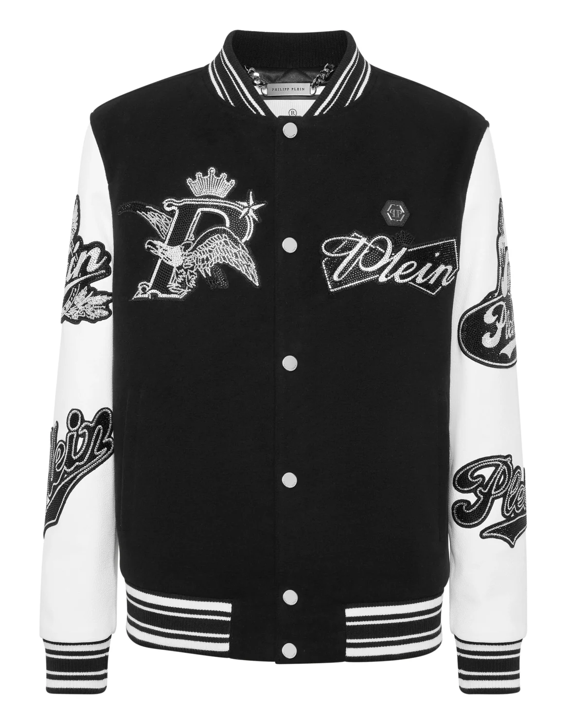 Varsity Bomber with Leather Sleeves Crystal Eagle, цвет: Черный