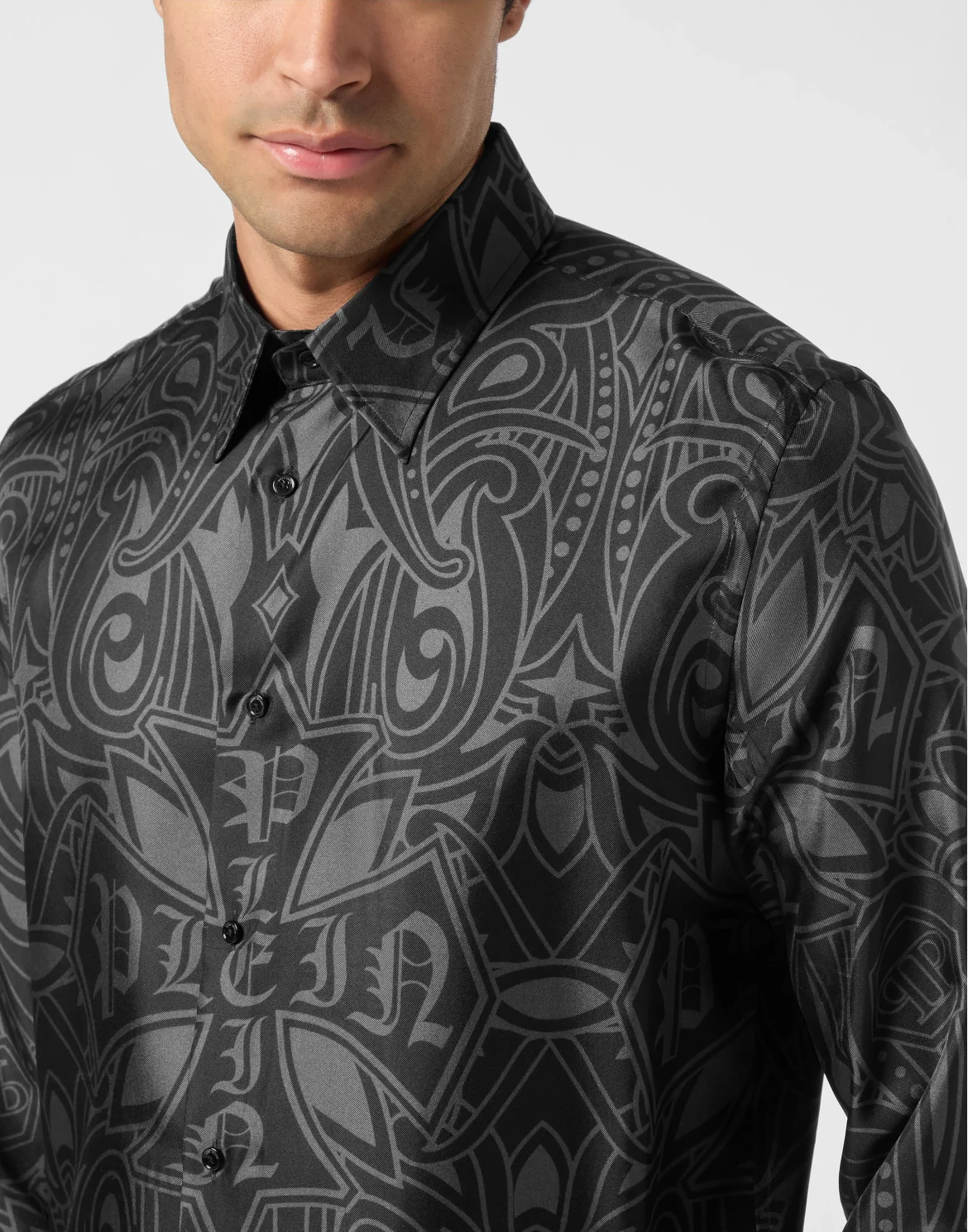 Printed Silk Shirt Gothic Plein, цвет: Черный