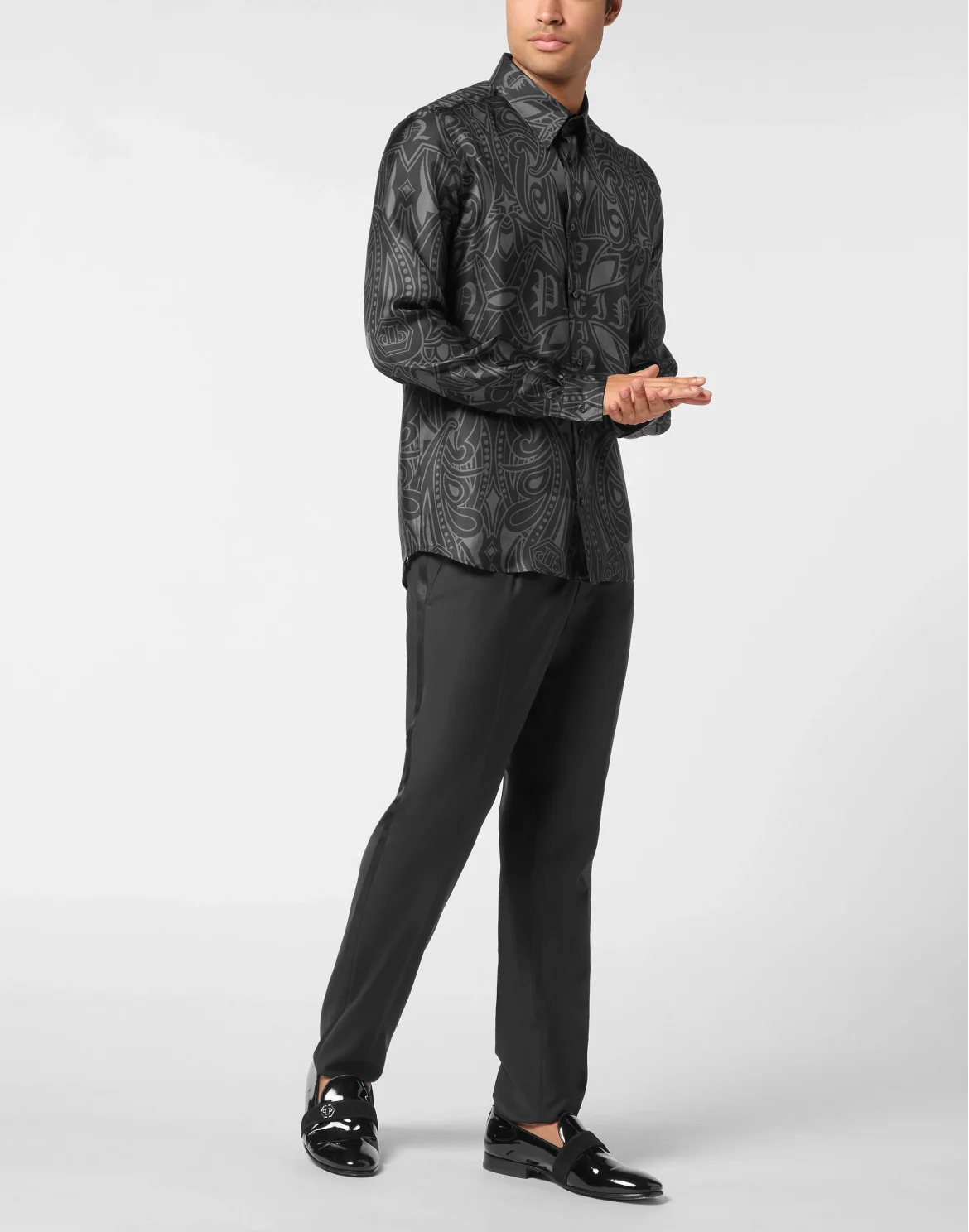 Printed Silk Shirt Gothic Plein, цвет: Черный