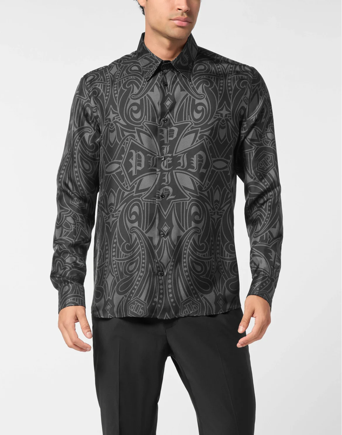 Printed Silk Shirt Gothic Plein, цвет: Черный