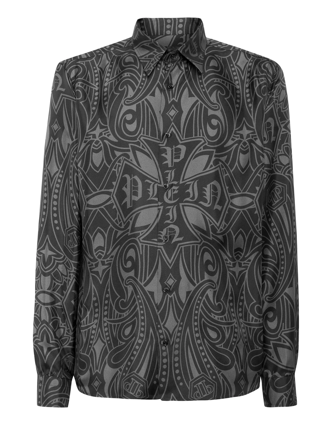 Printed Silk Shirt Gothic Plein, цвет: Черный
