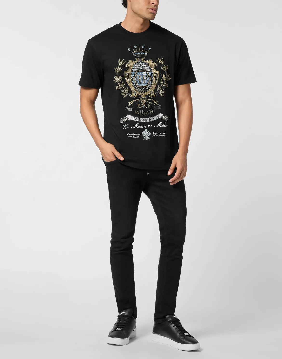 Round Neck T-Shirt Stones Crest, цвет: Черный