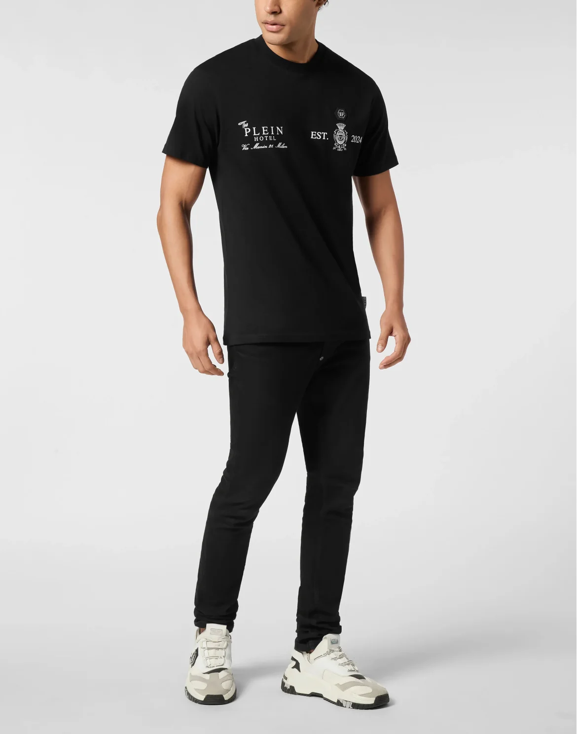 Embroidered Round Neck T-Shirt Plein Hotel, цвет: Черный