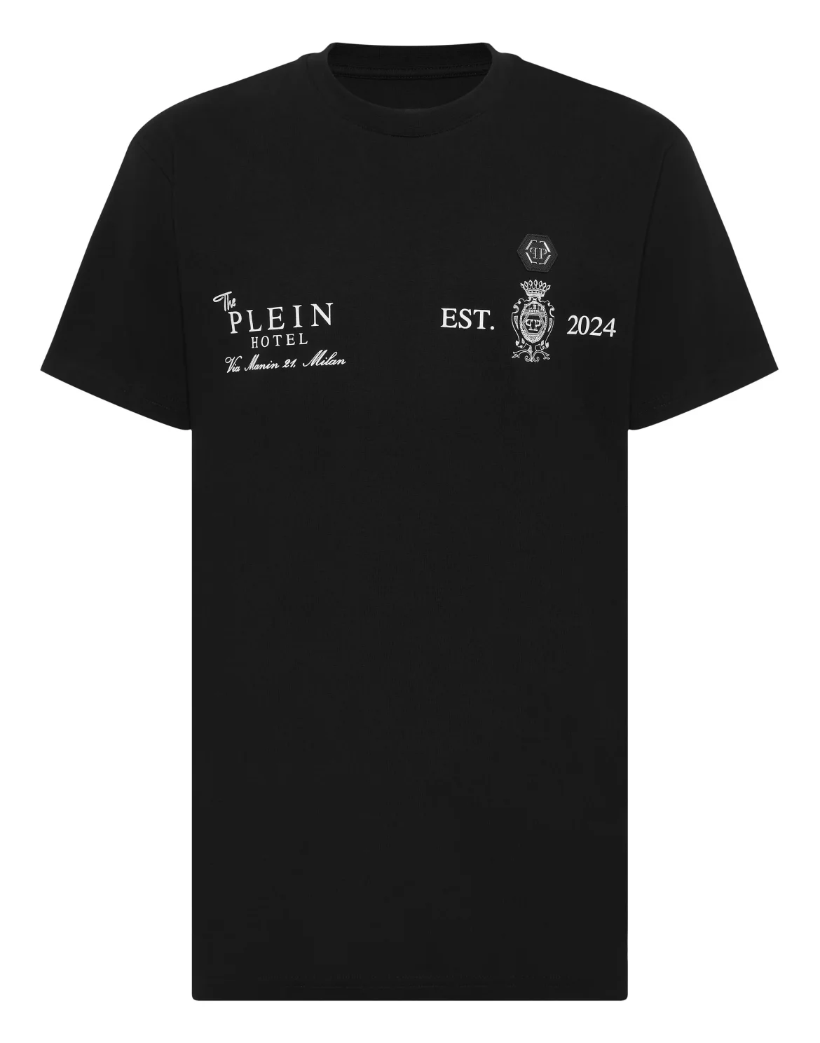 Embroidered Round Neck T-Shirt Plein Hotel, цвет: Черный