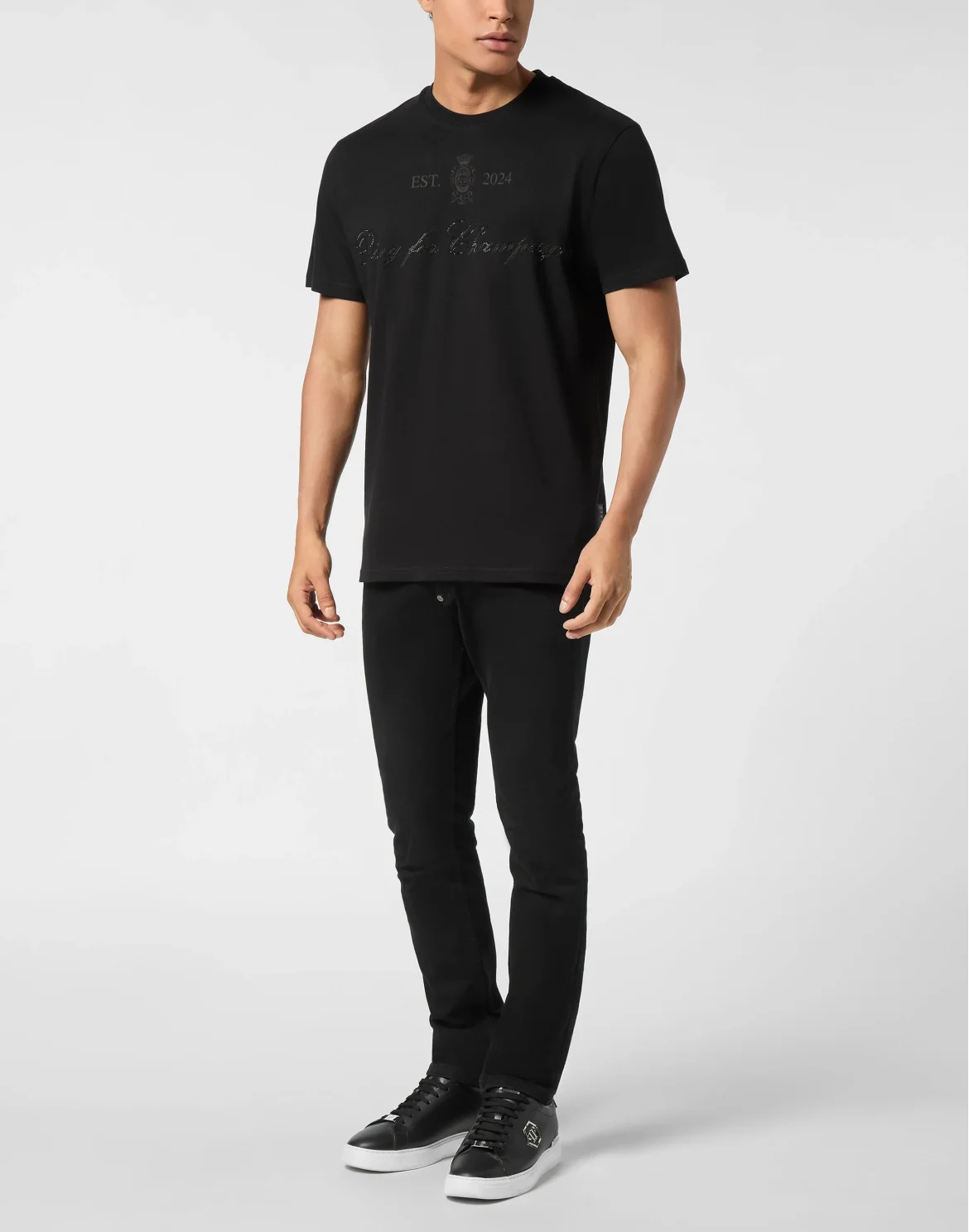 Embroidered Round Neck T-Shirt Stones, цвет: Черный
