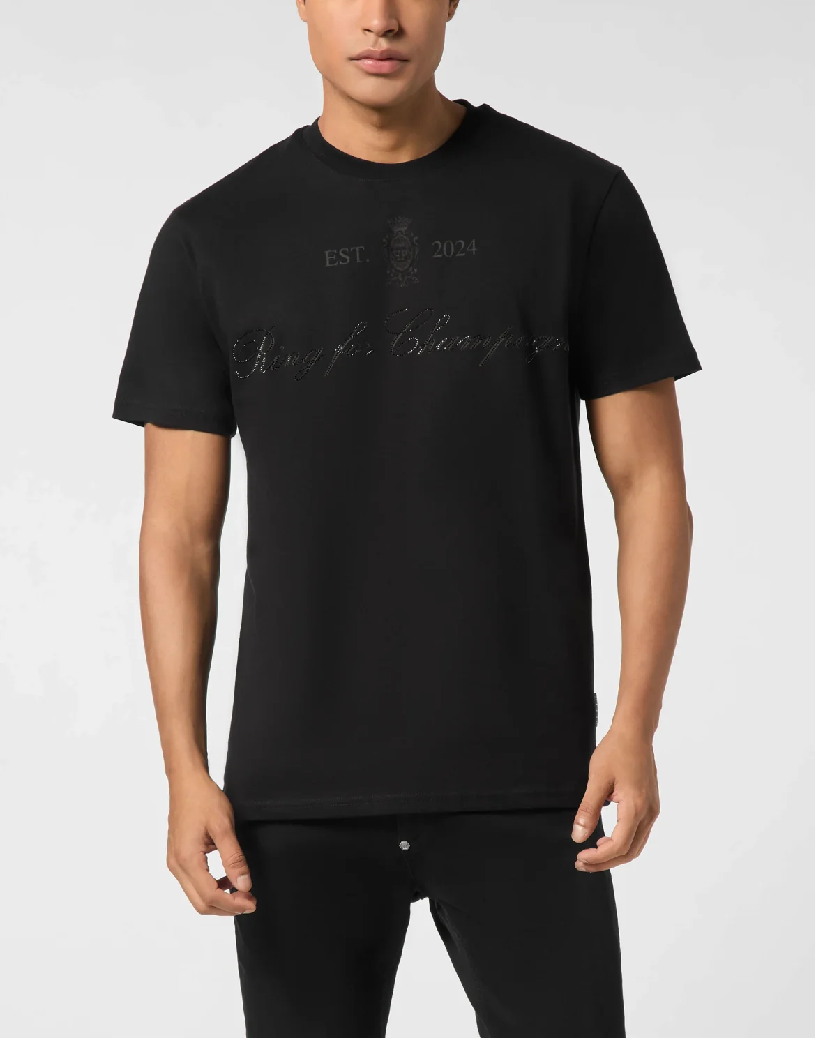 Embroidered Round Neck T-Shirt Stones, цвет: Черный