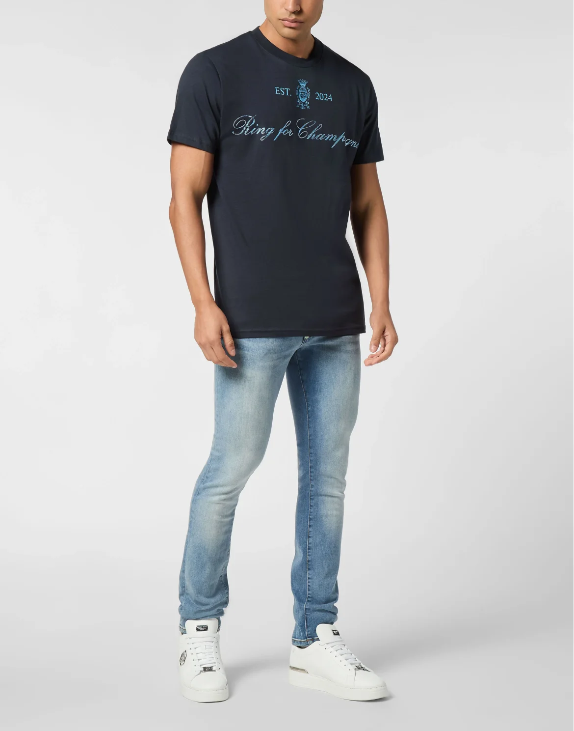 Embroidered Round Neck T-Shirt Stones, цвет: Синий