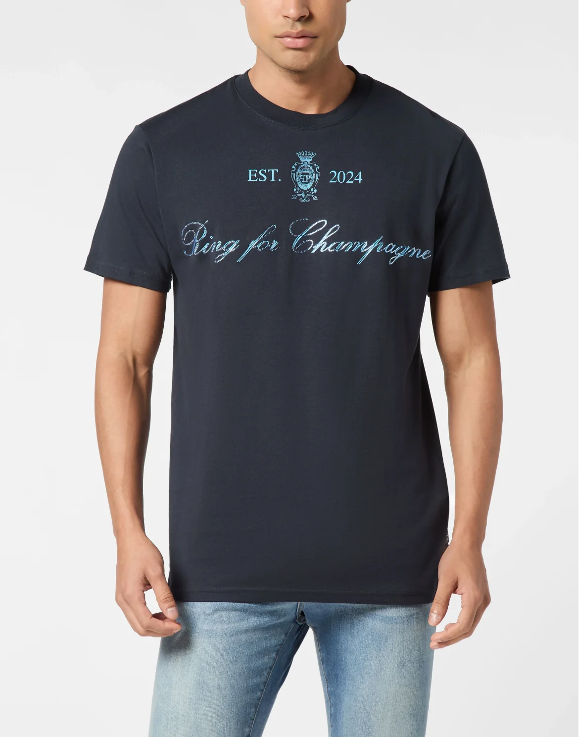 Embroidered Round Neck T-Shirt Stones, цвет: Синий
