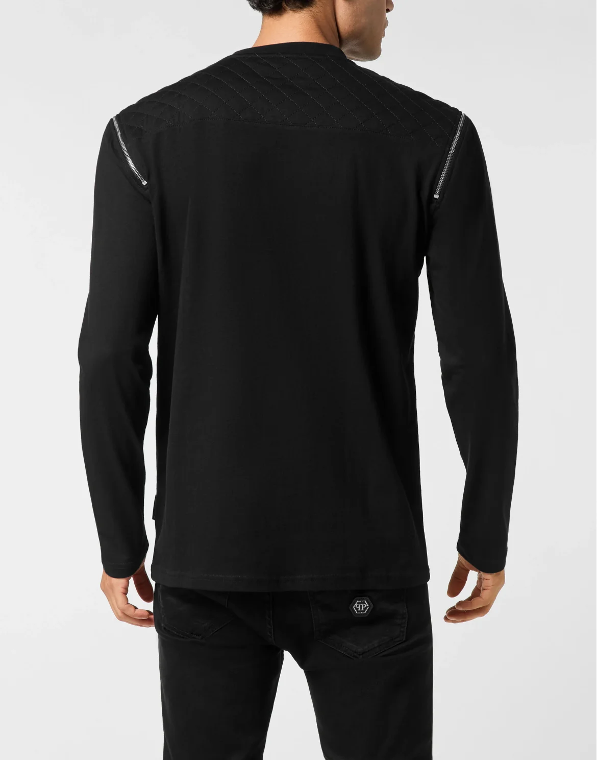 Round Neck T-Shirt Long Sleeve With Zippers On Sleeves, цвет: Черный