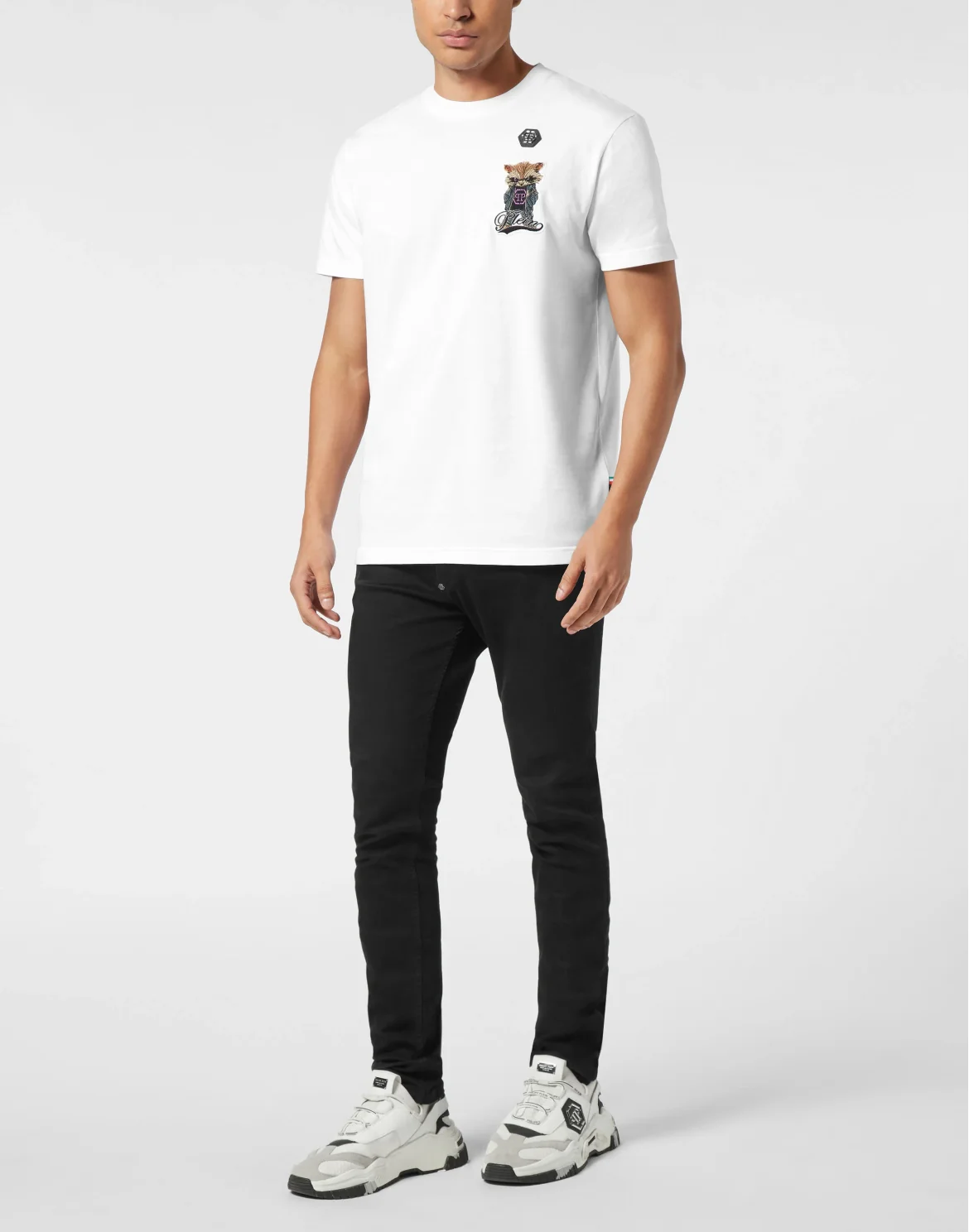 Round Neck T-Shirt Plein Raccoon Signature, цвет: Белый