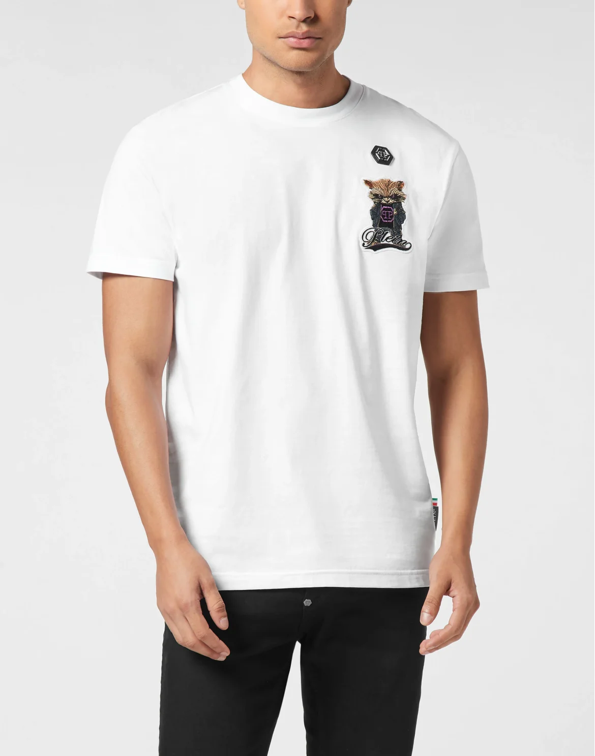 Round Neck T-Shirt Plein Raccoon Signature, цвет: Белый
