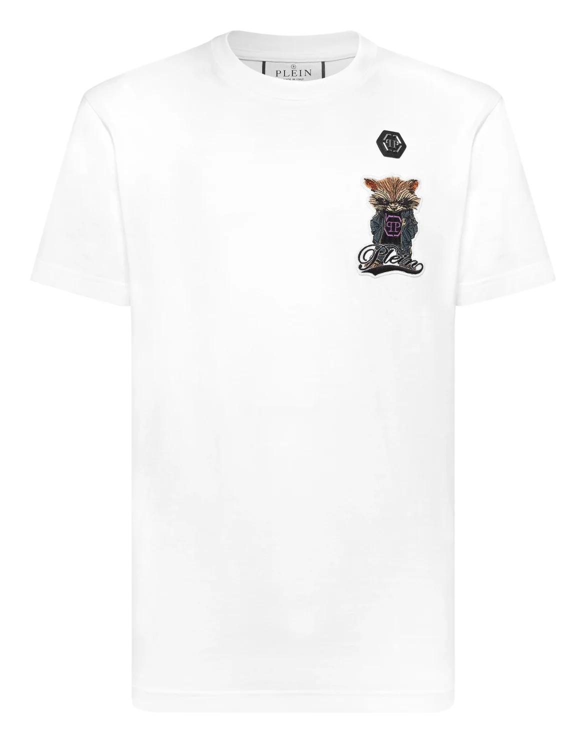 Round Neck T-Shirt Plein Raccoon Signature, цвет: Белый