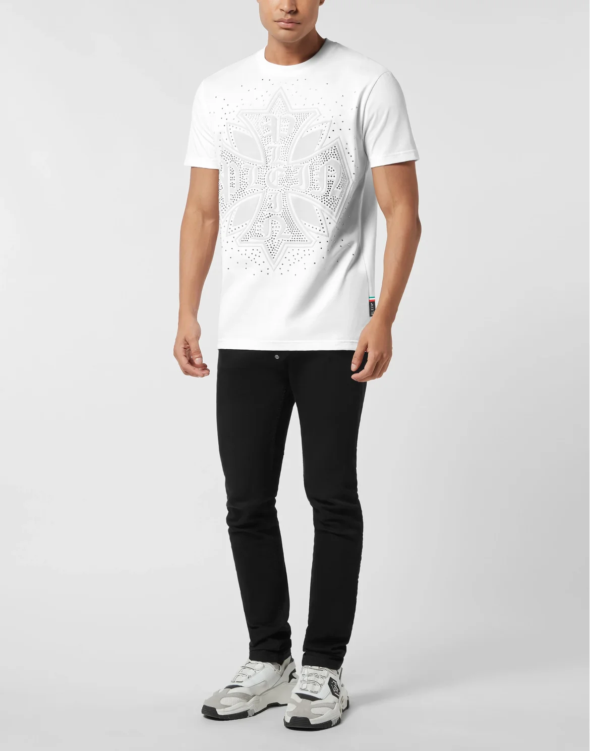 Round Neck T-Shirt Plein Cross Stones, цвет: Белый