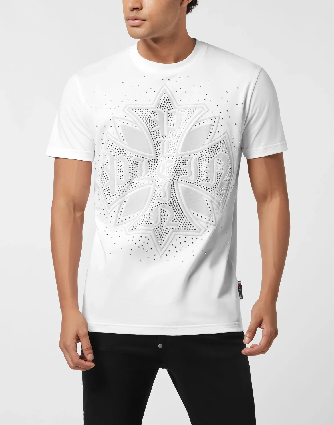 Round Neck T-Shirt Plein Cross Stones, цвет: Белый