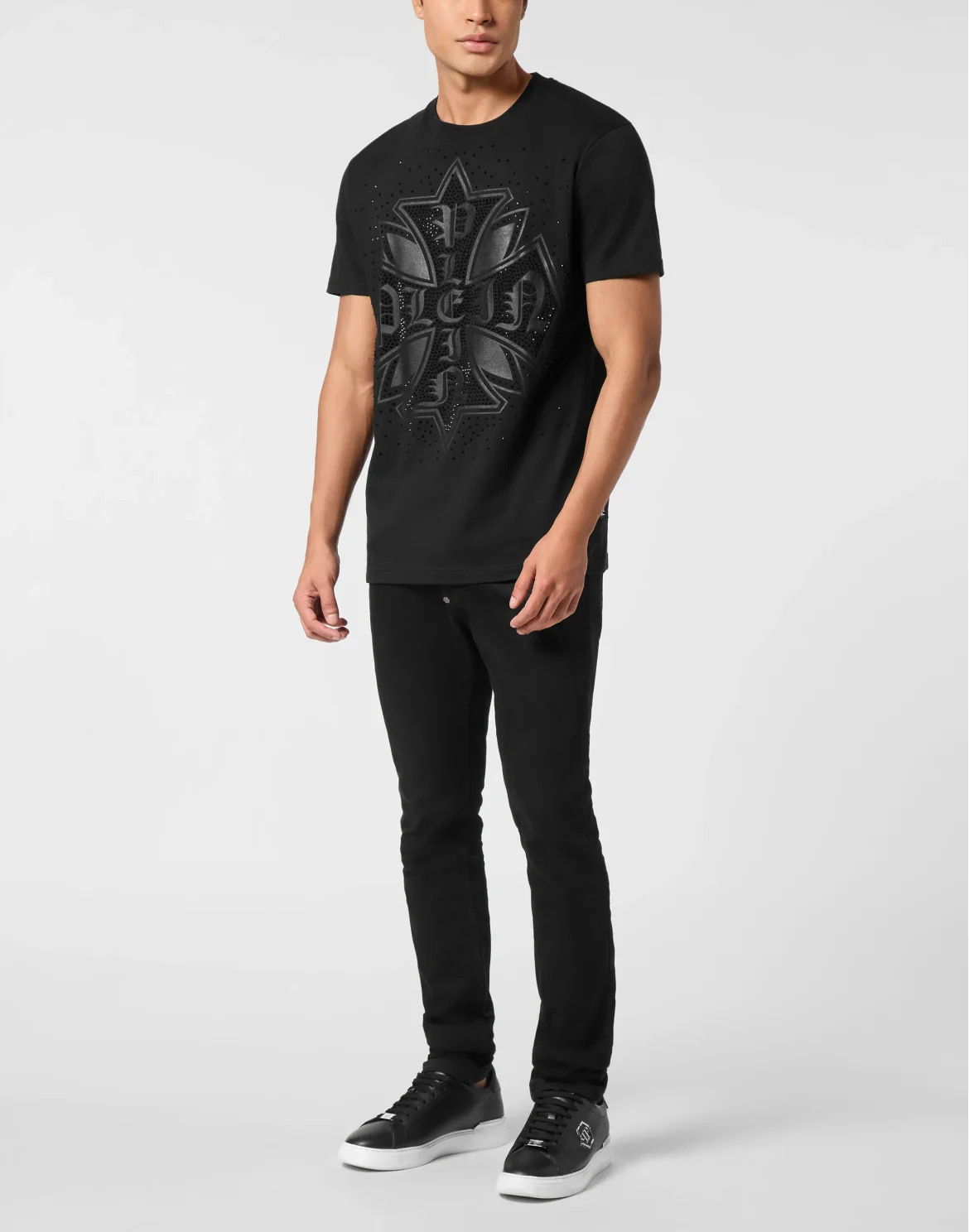 Round Neck T-Shirt Plein Cross Stones, цвет: Черный