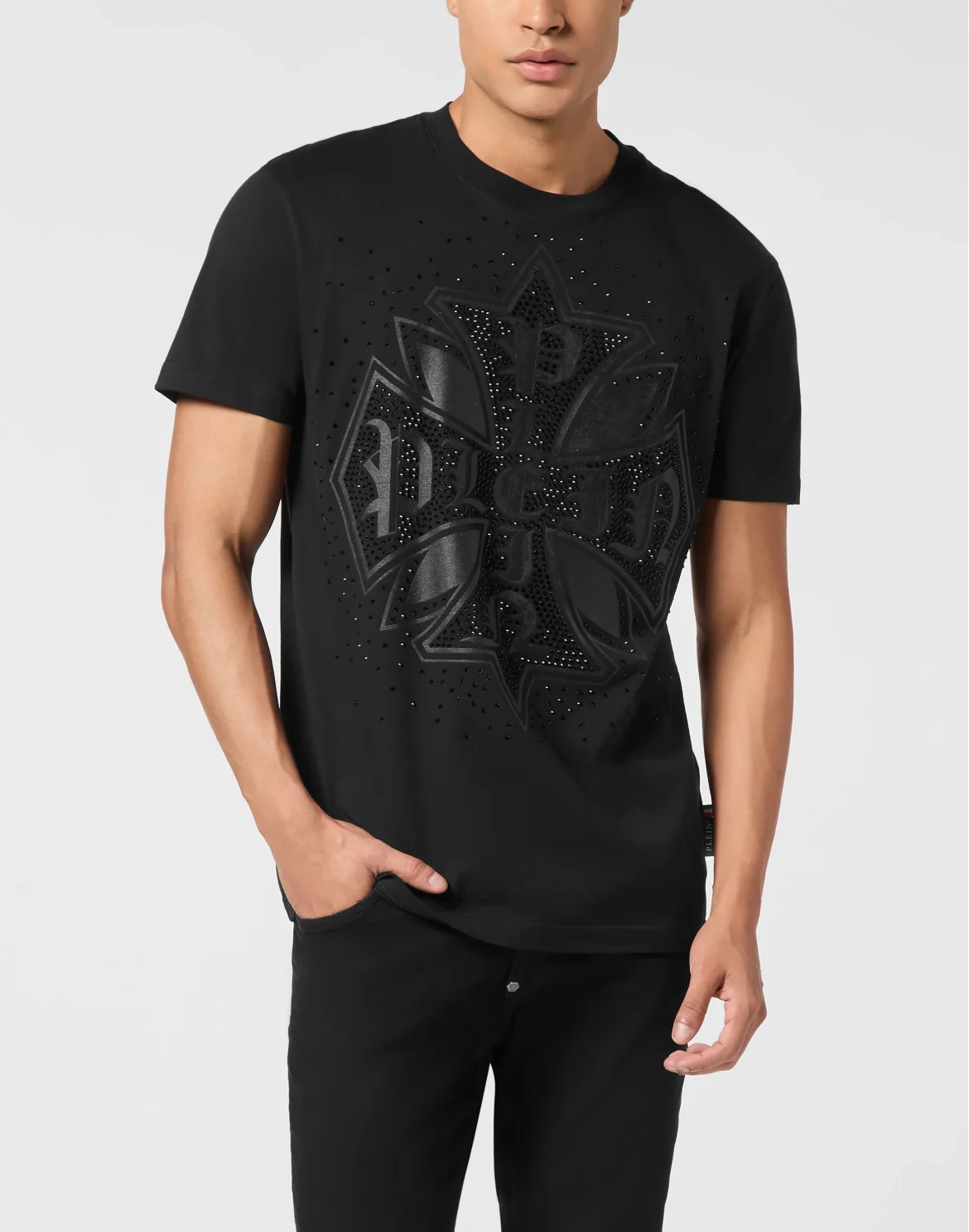 Round Neck T-Shirt Plein Cross Stones, цвет: Черный