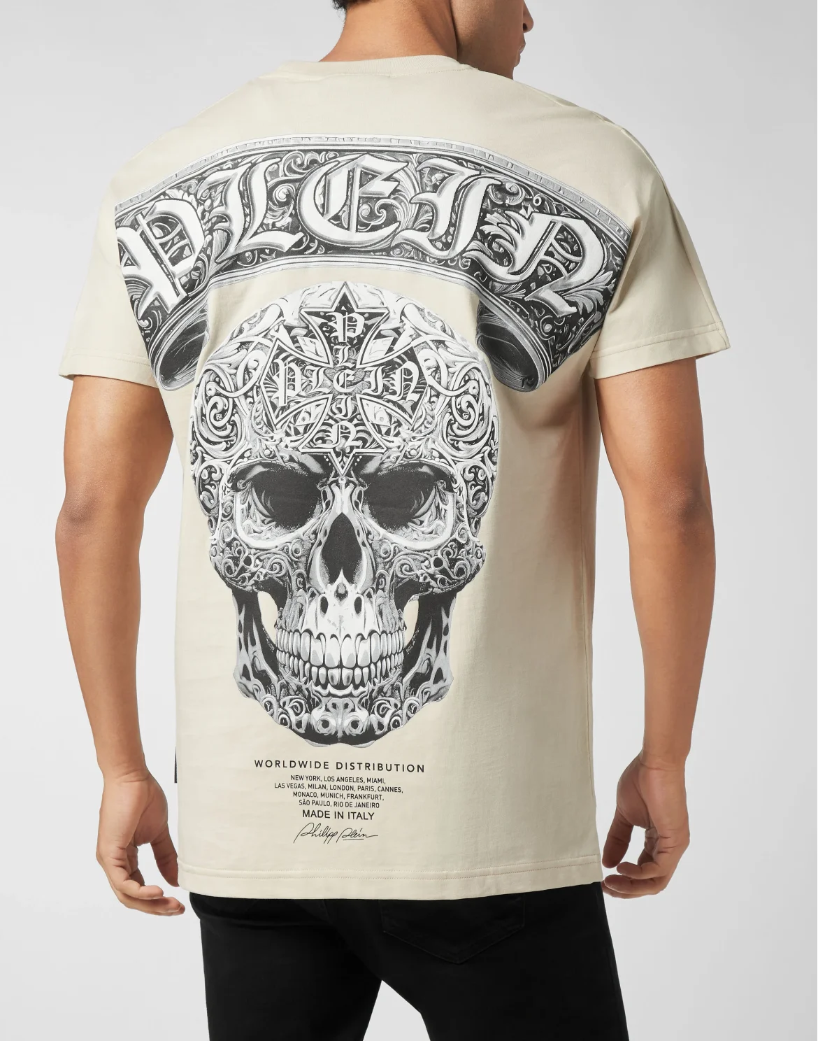 Round Neck T-Shirt Plein Banner Baroque Skull, цвет: Бежевый